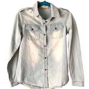 Broccoli Chambray Button Front Top Blue XS